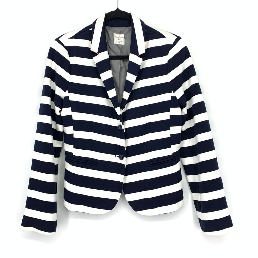 Gap The Academy Blazer Jacket Womens Size 8 Navy Blue White Striped Knit
